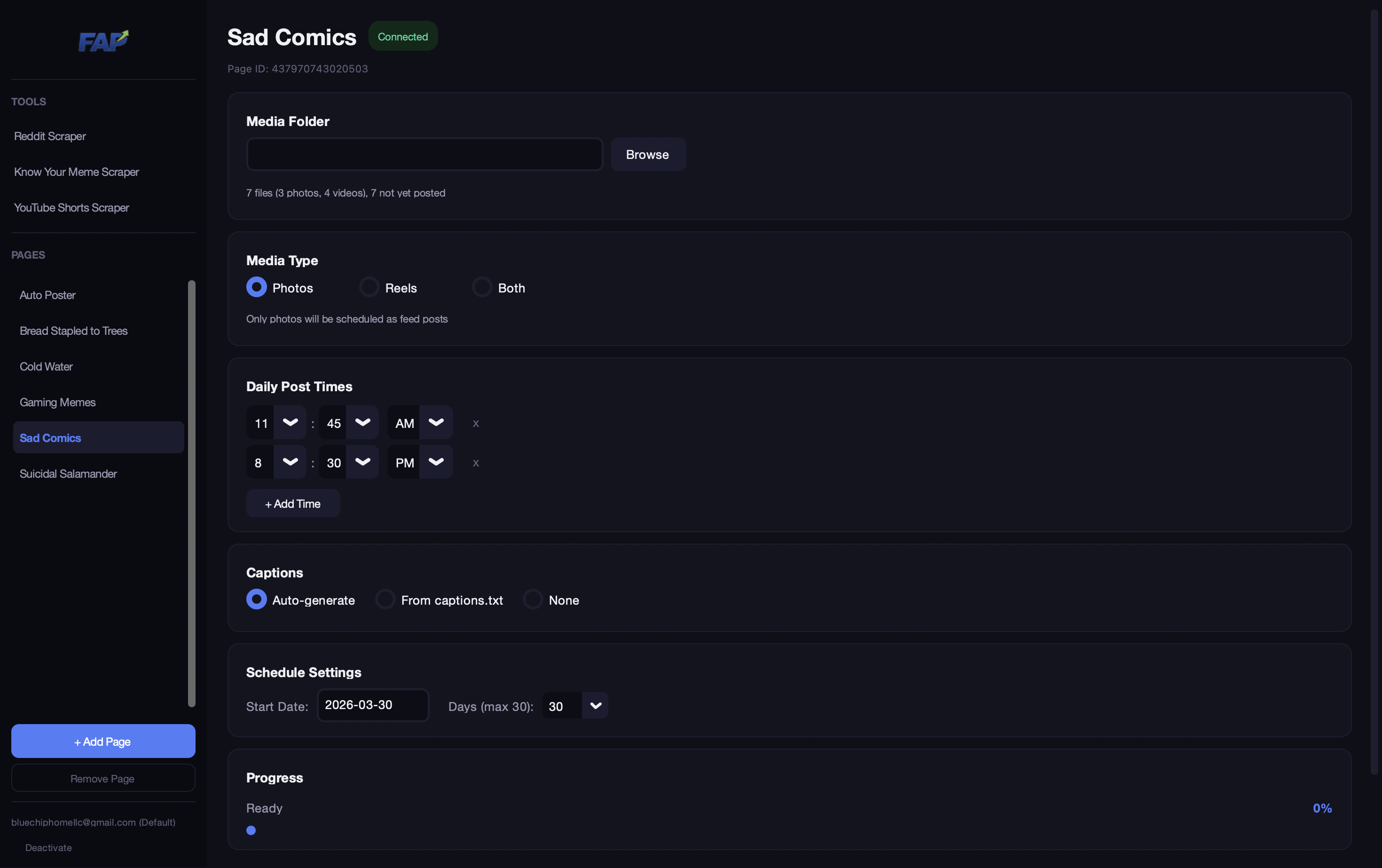 Facebook Auto Poster scheduler view